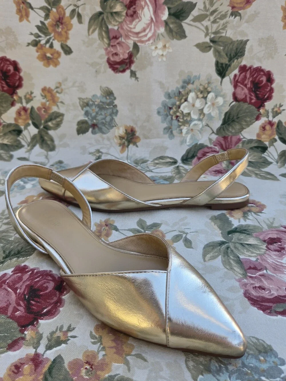 J.Crew Metallic Gold Pointed-Toe Slingback Flats Women's 9